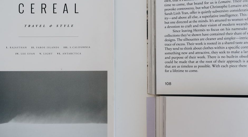 Close-up of open Cereal magazine showcasing travel and style content.